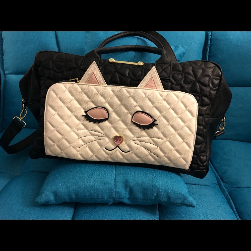 Betsy Johnson kitty cat overnight large bag